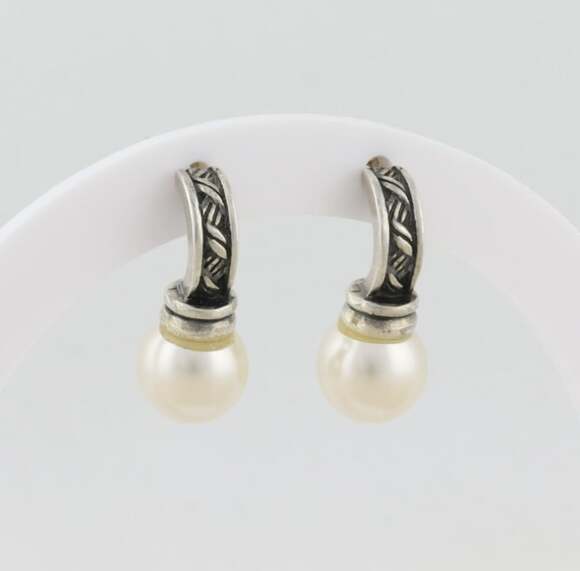 Unbranded Jewelry - Sterling Silver Simulated Pearl Earrings Drop Earrings 7/8" x 3/8"
